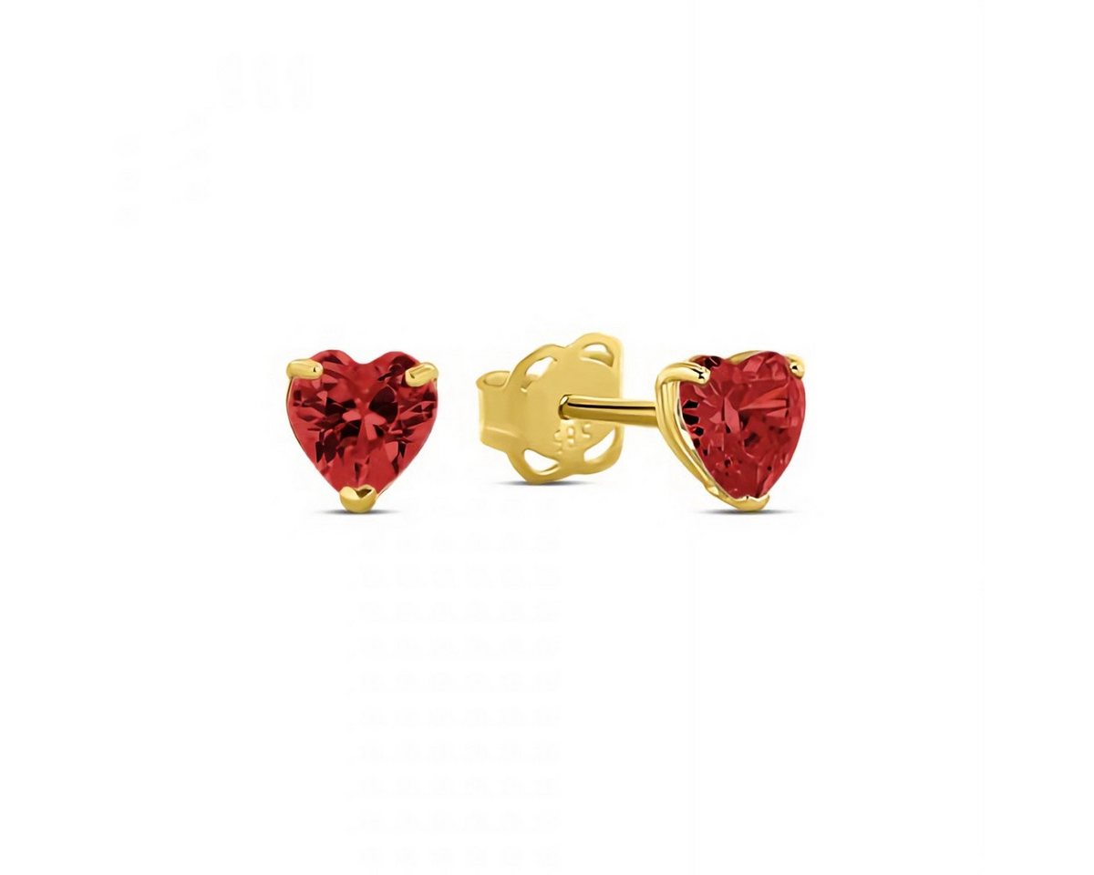 NICEANDnoble Paar Ohrstecker 585er Gelbgold Ohrstecker Herz Zirkonia rot von NICEANDnoble