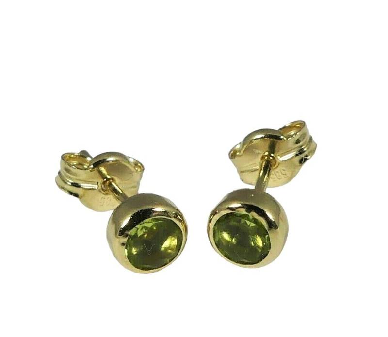 NICEANDnoble Paar Ohrstecker 585er Gelbgold Ohrstecker mit rundem Peridot Edelstein, Goldschmuck für Damen mit Edelstein von NICEANDnoble