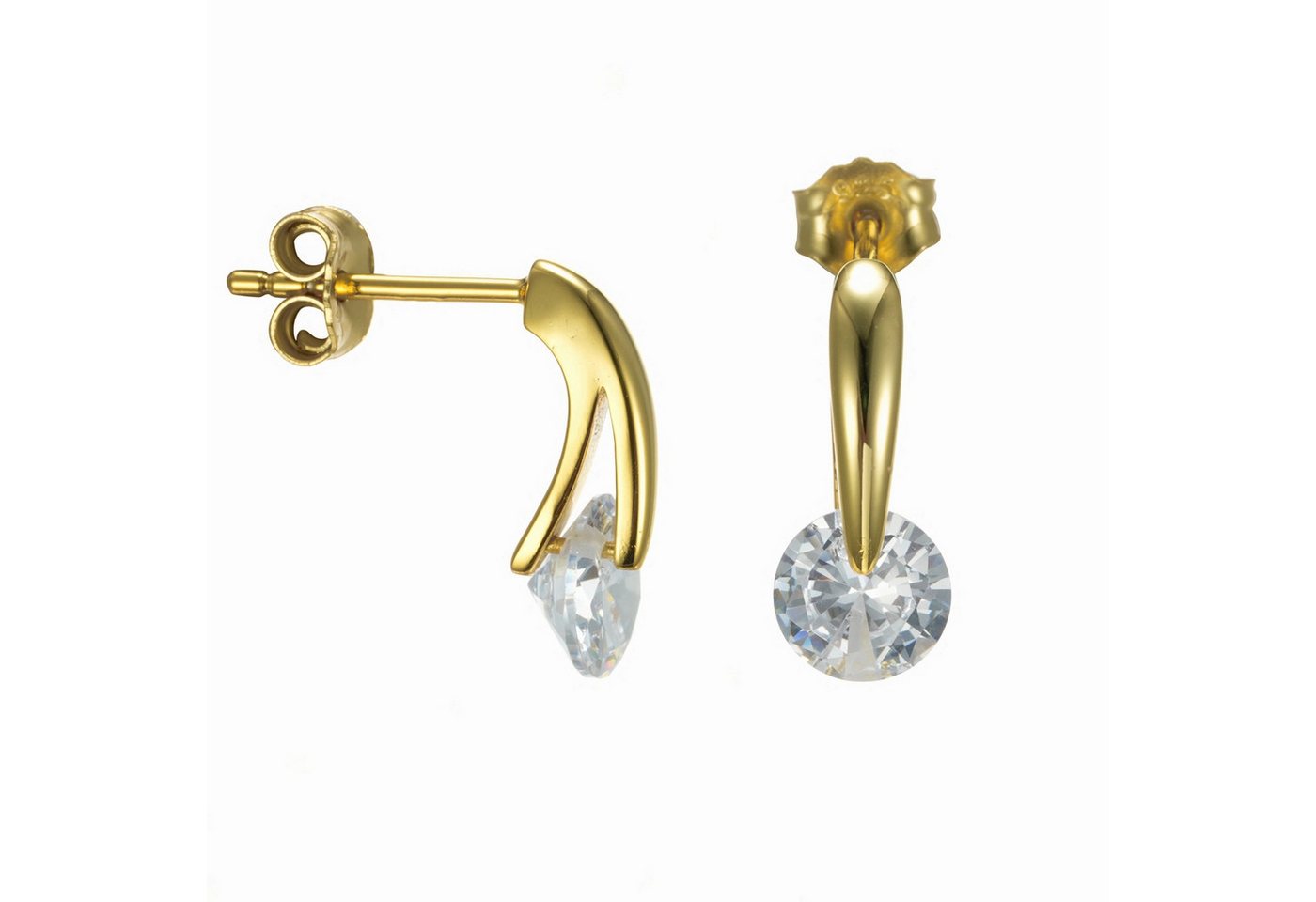 NICEANDnoble Paar Ohrstecker 925er Silber Ohrstecker vergoldet mit Zirkonia, Fassung des Steins von NICEANDnoble