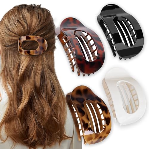NICECONE Flache Haarklammern für Damen, starker Halt, gebogenes Design, Haarspangen für dünnes und dickes Haar, rutschfeste französische Haarspangen für tägliches Styling, Leopard/Bernstein/Schwarz von NICECONE