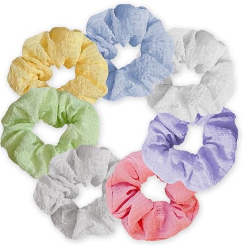 NICECONE Haargummis, 7-teiliges Set, ultraweiche, pastellfarbene Puff-strukturierte Haargummis für Damen und Mädchen, keine Beschädigung, sanfte Pferdeschwanz-Halter für dickes/lockiges Haar von NICECONE