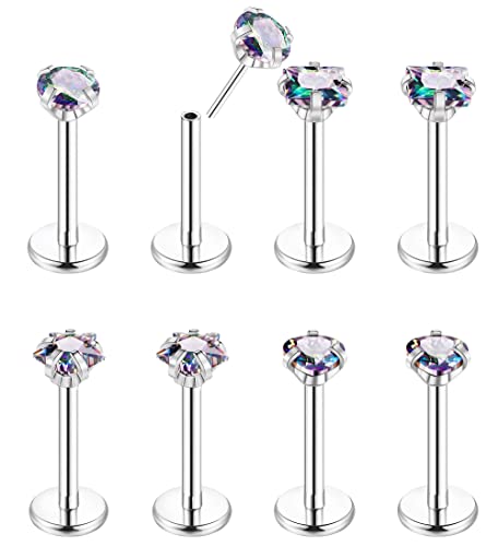 NICEIGHT 8 Stück 16–20 g Edelstahl gewindelose Push-in-Nasenringe für Frauen CZ Tragus Ohrring-Set Labret Monroe Medusa Piercing Lippenring Knorpel Tragus Helix Ohrstecker Metall Zirkonia, Metall von NICEIGHT