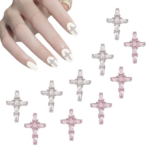 NICENEEDED 10 Stück 3D-Kreuz-Bling-Diamant-Nagelanhänger, Legierungs-Strass-Nagelschmuck Für Frauen Und Mädchen, Glitzer-Edelstein-Nageldekorationszubehör Für Das Nageldesign von NICENEEDED