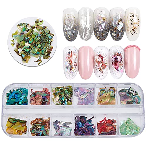 NICENEEDED 12 Farben Unregelmäßige Abalone-Muschelscheiben, 3D Nail Art Shell Piece Nail Patch Meerjungfrau Flocken Für Nail Art Dekoration Pailletten Abziehbilder (Stil 2) von NICENEEDED