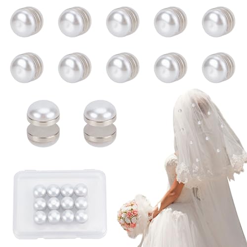 NICENEEDED 12 Sets Magnetische Perlen-Hochzeitsschleiergewichte, Elegante Kleidergewichte, Doppelseitiges Brautschleierkleid Mit Magnetischen Kunstperlen von NICENEEDED