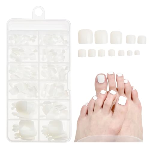 NICENEEDED 120 Stück Weiße Matte Künstliche Fußnägel Kurzer Quadratischer Künstlicher Zehennagel Mit Gel Auf Den Fuß Drücken Wiederverwendbarer Künstlicher Zehennagel Für Frauen Halloween von NICENEEDED