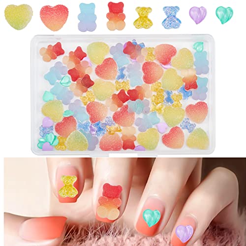 NICENEEDED 120Pcs Nail Art Charms, 3D Bär & Herz Nagel Flat Back Design Acryl Nail Art Stud Für Frauen DIY Salon Nail Art Zubehör Supplies von NICENEEDED