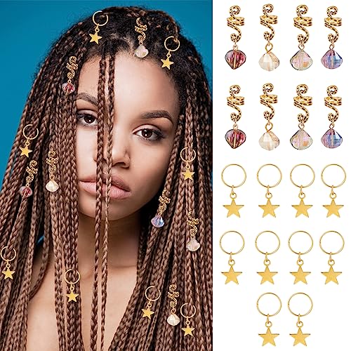 NICENEEDED 18-Teiliges Kristall-Spiral-Loc-Schmuckset, Goldene Sterne Ringe Zopf Metall Haarspiralen Manschetten Haarschmuck, Afrikanische Wickelhaarspangen von NICENEEDED