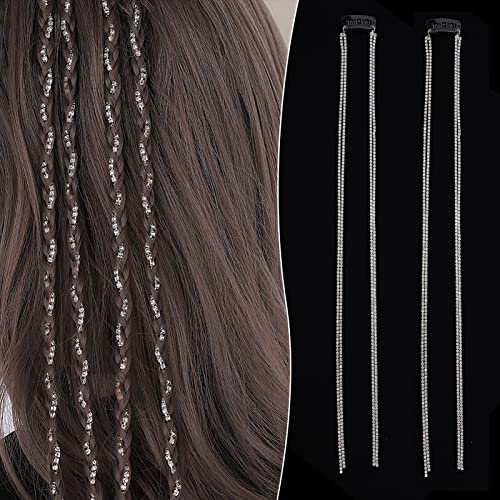 NICENEEDED 2 Silberne Strass-Haarketten Für Frauen, Punk Crystal Quaste Haarspangen Ketten, 15.7 Zoll Lange Haarspangen Mit Strasssteinen, Haarspangen, Haarschmuck Für Den Täglichen Gebrauch von Mädc von NICENEEDED