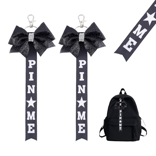 NICENEEDED 2 Stück Cheerpin Gurte Cheerleader Pin Me Schleife Schlüsselanhänger Cheer Ribbon Schlüsselanhänger Mit Strass Schleife Pin Halter Schwarz von NICENEEDED