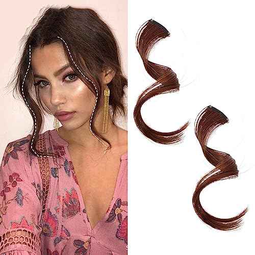 NICENEEDED 2 Stück Lange, Seitliche Air Bangs, Brauner Falscher Fransenknall, Welliger, Lockiger Clip-In-Pony, Dünner Lufthaar-Pony, Synthetischer Drachenbart-Pony, Haarverlängerung Für Frauen Und Mäd von NICENEEDED