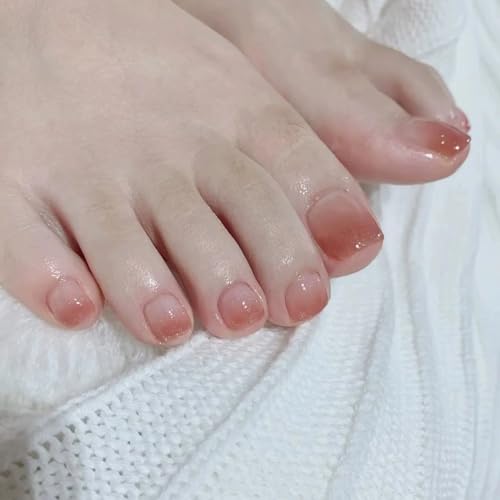 NICENEEDED 24 Stück Aufdrück Zehennägel Künstliche Nägel In Reinem Nude Künstlicher Kunststoffkleber Für Zehennägel Kurze Quadratische Glänzende Nägel Künstliche Maniküre Dekoration Für Frauen von NICENEEDED