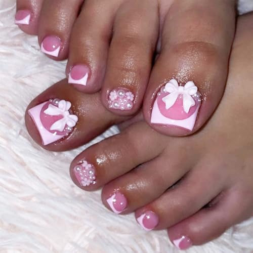 NICENEEDED 24 Stück Französische Künstliche Zehennäel Vollständie Abdeckun Zum Aufdrücken Der Zehennäel Für Frauen DIY Dekoration Halloween von NICENEEDED