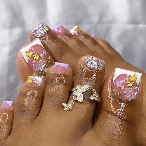 NICENEEDED 24 Stück Französische Künstliche Zehennäel Vollständie Abdeckun Zum Aufdrücken Der Zehennäel Für Frauen DIY Dekoration Halloween von NICENEEDED