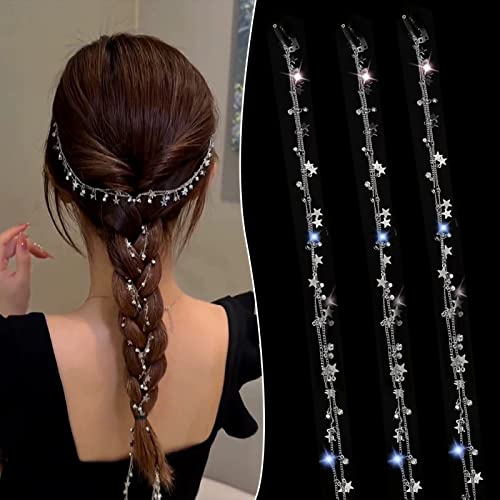 NICENEEDED 3 Stück Haarkette Für Zöpfe, Silber Mond Stern Quaste Haarschmuck, 18 Zoll Lange Haarspangenketten Im Haar Flechthaarverlängerungen Für Den Täglichen Gebrauch von Frauen Und Mädchen von NICENEEDED