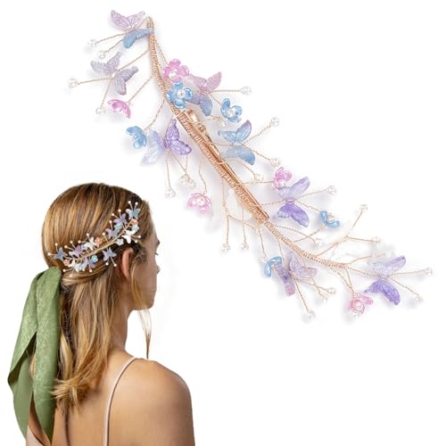 NICENEEDED 3D Schmetterlings-Blumen-Perlen-Haarspange, Handgefertigte, Ausgefallene Haarnadel-Clips Für Braut, Hochzeit, Haardekoration, Rutschfeste Haarspangen Aus Glitzerndem Acryl Für Frauen von NICENEEDED