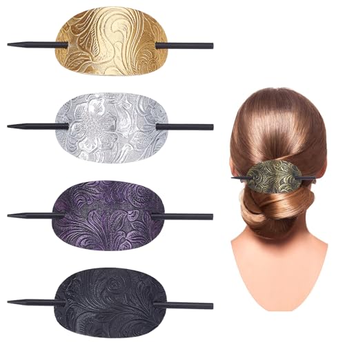 NICENEEDED 4 Stück Haarspange Aus Leder Ovale Haarspangen Für Pferdeschwänze Mit Holzmanschette Und Stylingstäben Einfache Haarspangen Für Damen Halloween von NICENEEDED