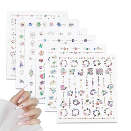NICENEEDED 6 Blatt Selbstklebende 3D-Nagelsteine, Glitzernde Horoskop-Nagelkunstaufkleber Für Nagel- Und Gesichtsdekoration, Glänzende Nagelschmuck-Aufkleber Für Frauen Und Mädchen von NICENEEDED