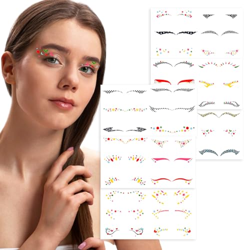 NICENEEDED 6 Blatt Temporäre Eyeliner-Tattoo-Aufkleber, Maskerade-Augen-Make-Up-Transfer-Aufkleber, Wasserdichter Lidschatten-Eyeliner-Aufkleber Für Cosplay-Party-Augen-Dekoration von NICENEEDED