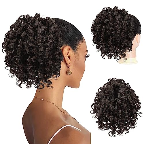 NICENEEDED 6 Zoll Lockiger Dstring-Pferdeschwanz, Afro Fluffy Kinky Synthetic Ponytails Extensions Für Schwarze Frauen, Lockere Wellen, Natürlich, Schwarz, Kurze Mini-Haarknoten, Perücken-Haarverlänge von NICENEEDED