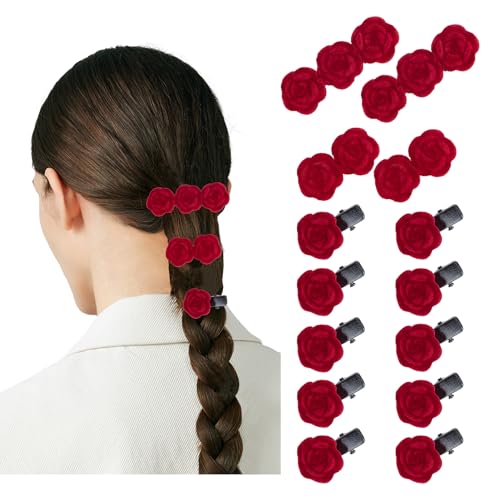 NICENEEDED 60-Teiliges Mini-Haarspangen-Set Mit Roten Rosen, Niedliche Blumen-Haarschmuck-Haarspangen, Rutschfeste Vintage-Blumen-Haardekoration, Haarnadeln, Haarteil Für Frauen Und Mädchen von NICENEEDED