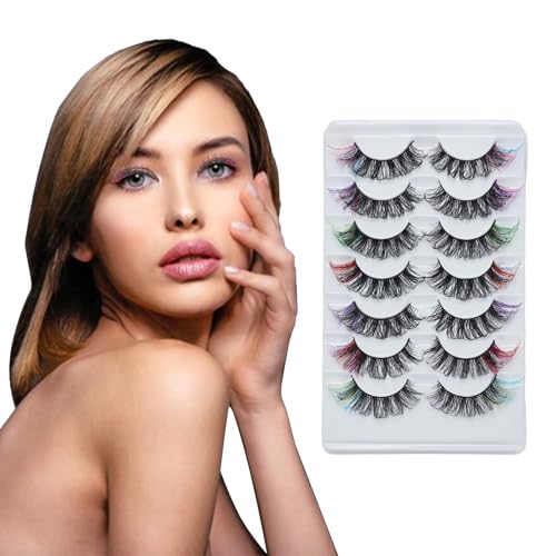 NICENEEDED 7 Paar Farbige Cluster-Wimpern Mit Falschen Augen, Cosplay Full Eye Faux Wimpernverlängerungen, Lockige, Flauschige Künstliche Wimpern Für Die Augendekoration von Frauen Und Mädchen von NICENEEDED