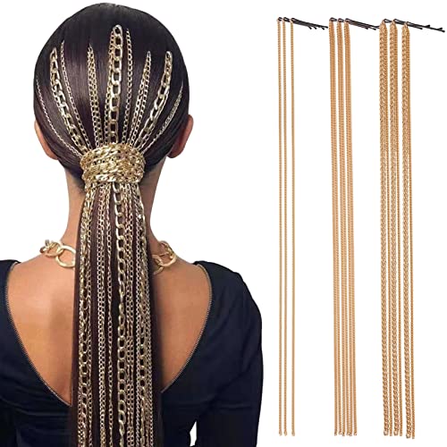 NICENEEDED 9Pcs Punk Gold Haarspangen Kette, Punk Quaste Verzierte Haarverlängerungskette, Pferdeschwanz, Mehrsträngige Haarkette, Haarschmuck Für Frauen, Mädchen, Nachtclub, Abschlussball, Party, von NICENEEDED