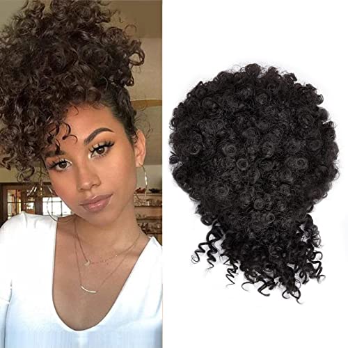 NICENEEDED Afro Puff Drawstring Pferdeschwanz Mit Pony, Schwarze Ananas-Hochsteckfrisuren Für Schwarze Frauen, Kinky Curly Pferdeschwanz Clip In Bangs Short Hair Extension von NICENEEDED