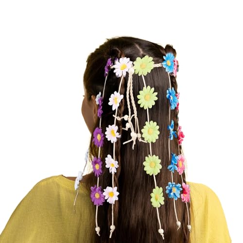 NICENEEDED Blumen-Hippie-Sonnenblumen-Haarkette, Böhmischer Kopfschmuck, Verstellbarer Leuchtender Kopfschmuck, Blumenkrone, Sommer-Gänseblümchen-Blumen-Kopfschmuck, Party-Dekoration, Cosplay-Kostüm von NICENEEDED