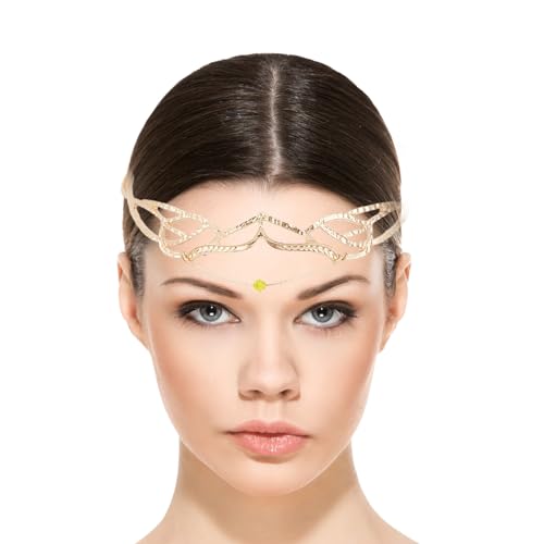 NICENEEDED Bohemian Fairy Crown Stirnband, Vintage Kristall-Anhänger-Göttin-Kopfschmuck Für Festival-Kostüme, Hochzeitsparty-Kostüm, Goldener Kopfreif Für Frauen Und Mädchen von NICENEEDED