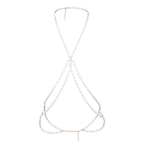NICENEEDED Boho Pearl Körperkette, Mehrlagige Brustkette, Taille Kette, Sommer Strand Bikini BH Kette, Frauen Aller Altersgruppen Halloween von NICENEEDED