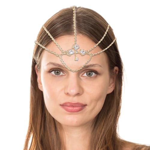 NICENEEDED Boho Strass-Wassertropfen-Stirn-Kopf-Kette, Vintage Kristall Kopfbedeckung Fransen Maskerade Schmuck, Funkelnder, Tropfenförmiger Haarschmuck Für Frauen Und Mädchen von NICENEEDED