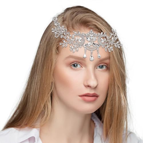 NICENEEDED Brautkopfschmuck Für Die Hochzeit, Stirn-Kopf-Kette Mit Strasssteinen, Funkelnder Diamant-Layering-Kopfschmuck, Braut-Kopfschmuck, Hochzeitsschmuck Für Frauen Und Mädchen von NICENEEDED