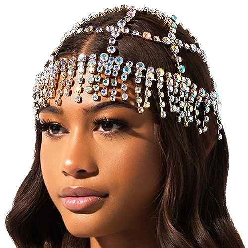 NICENEEDED Bunte Strass Quaste Kopfkette Silberkappe Kopfschmuck, Roaring 20s Crystal Flapper Cap, Funkelnder Strass-Kopfschmuck Gatsby Haarschmuck Für Frauen Und Mädchen von NICENEEDED