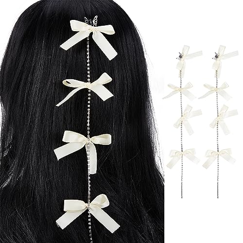 NICENEEDED Haarkette Mit Schleife, Strass-Schleifenklammern Mit Quaste, Kristallband-Bowknot-Seitenclip-Haarnadel, Weiße Haar-Styling-Haarspangen, Party-Haar-Accessoires Für Frauen Und Mädchen, Alltag von NICENEEDED