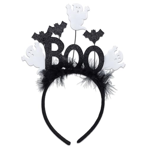 NICENEEDED Halloween Ghost Boo Stirnband Mit Federfledermäusen 7.1 x 0.79 x 9.84 Zoll Schwarzes Gothic Kopfstück Party Haarschmuck Für Damen Und Herren Cosplay von NICENEEDED