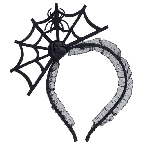 NICENEEDED Halloween Stirnband Mit Spinnennetz Und Kleiner Schwarzer Rose 6.89 x 7.48 Zoll Gothic Haarband Aus Spitze Party Haarschmuck Für Damen Cosplay von NICENEEDED