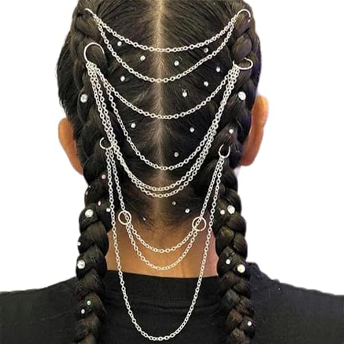 NICENEEDED Hip Hop Haarschmuckkette Für Zöpfe, Silberne Haaranhänger-Ringe, Pferdeschwanz-Haarschmuck, Punk-Stil Dreadlock-Haarzopfkette, Haarschmuck Für Frauen Und Mädchen von NICENEEDED