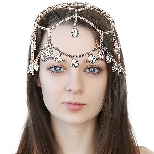 NICENEEDED Kopfbedeckung Mit Strasssteinen, Kettenkappen Mit Kristallkopf, 20s Brüllendes Quasten-Wassertropfen-Stirnband, Braut-Kopfschmuck, Glitzerndes Braut-Haar-Accessoire Für Frauen Und Mädchen, von NICENEEDED