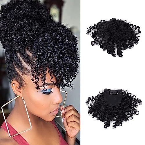 NICENEEDED Kurzer Afro Kinky Curly Pony Clip, Jerry Curly Clip-In-Pony, Haarteile Mit Pony Vorne Zum Anklipsen Für Schwarze Frauen Und Mädchen von NICENEEDED