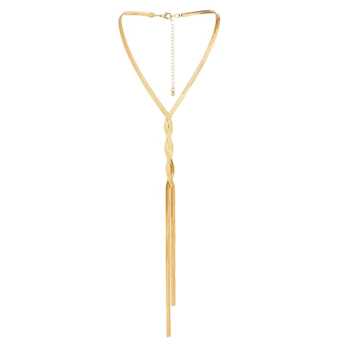 NICENEEDED Lange Halskette, Trendige Y-Förmige Lariat-Halskette, Vergoldete Halskette Mit Anhänger, Fischgrätenmuster, Schlangenknochenkette, Schmuck, Geschenk, Hochzeitsaccessoires Für Frauen Und von NICENEEDED