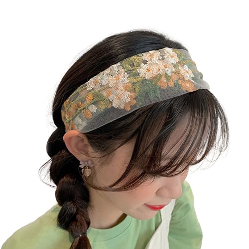 NICENEEDED Mesh-Elastisches Stirnband Mit Blumenstickerei, Rutschfestes Stirnband Mit Spitzen-Blumenstickerei, Vintage Stretch-Kopfschmuck-Haarband Für Frauen Und Mädchen, Haarschmuck von NICENEEDED