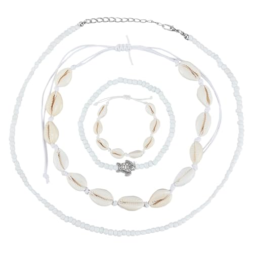 NICENEEDED Muschel-Halsketten-Armband-Set, Böhmischer Perlen-Choker-Schmuck, Sommerliche Handgemachte Natürliche Muschel-Weihnachtsdekoration von NICENEEDED