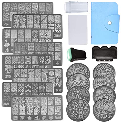 NICENEEDED 16Pcs Stempelschablonen Set Nail Art Stamping Platten Kit Mit Nail Stamp Templates, 2Er Stempel, 2Er Schaber Enthalten Nagelstempel-Werkzeugsatz Für Diy Maniküre Salon Nail Art Dekorationen von NICENEEDED