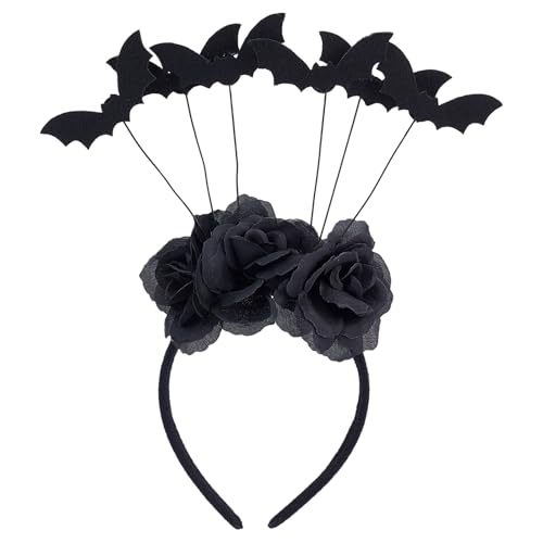 NICENEEDED Schwarzes Halloween Stirnband Mit 12 Fledermausflügel Und 3 Rosen 10.24 x 7.87 Zoll Gothic Haarbänder Party Haarschmuck Für Damen Und Herren Cosplay von NICENEEDED