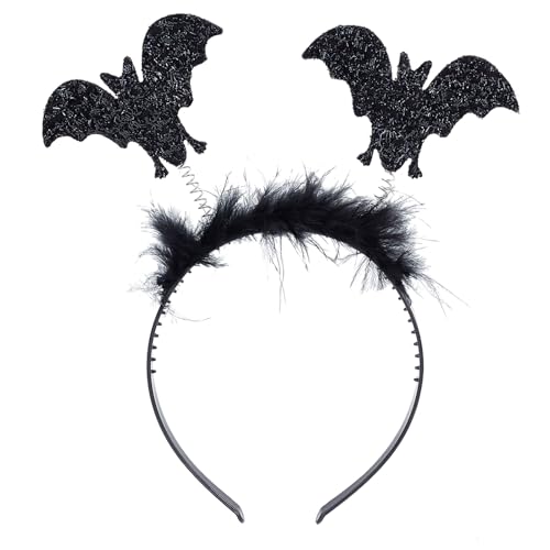 NICENEEDED Schwarzes Halloween Stirnband Mit Großen Fledermausflügeln Und Federn 7.87 x 7.87 Zoll Gothic Haarbänder Party Haarsc von NICENEEDED