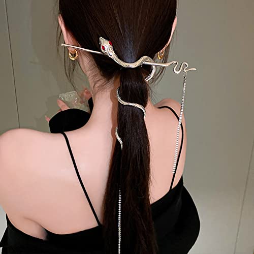 NICENEEDED Snake Hair Sticks Haarstäbchen, Quasten Metallverzerrung Vintage Punk Haarnadel, Retro Silber Haarspange Haarnadel Kopfbedeckung Frisur Haarschmuck Für Langes Haar Frauen Mädchen von NICENEEDED