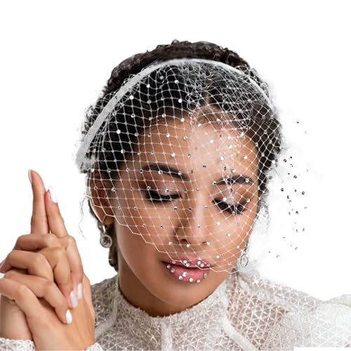 NICENEEDED Tüll-Vogelkäfig-Schleier-Kopfreifen, Glitzernder Strass-Mesh-Schleier-Kopfreifen Für Die Teeparty-Dekoration, Glitzernde Kristallbraut-Hochzeits-Kopfbedeckungen Für Frauen Und Mädchen von NICENEEDED