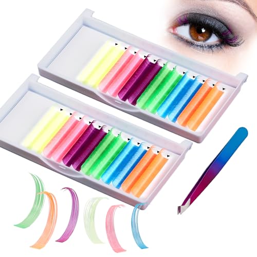 Niceneeded 2 Stück Bunte Cluster-Wimpern Mit Falschen Augen, Cosplay Künstliche Wimpernverlängerungen, Halloween Lockige, Flauschige Künstliche Wimpern Für Das Augen-Make-Up von Frauen Und Mädchen von NICENEEDED