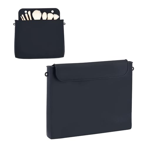 Niceneeded Schwarze Make-Up-Tasche Aus Silikon, Tragbares Kosmetikpinseletui Mit Magnetschnalle, Flaches Reise-Make-Up-Pinsel-Werkzeug-Organizer-Etui Für Frauen Und Mädchen von NICENEEDED